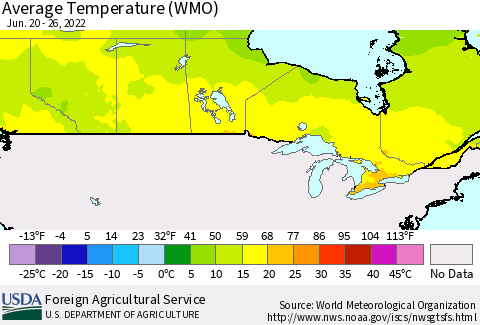 Canada Average Temperature (WMO) Thematic Map For 6/20/2022 - 6/26/2022