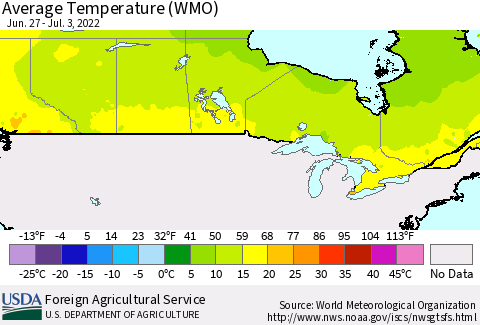 Canada Average Temperature (WMO) Thematic Map For 6/27/2022 - 7/3/2022