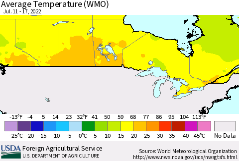 Canada Average Temperature (WMO) Thematic Map For 7/11/2022 - 7/17/2022