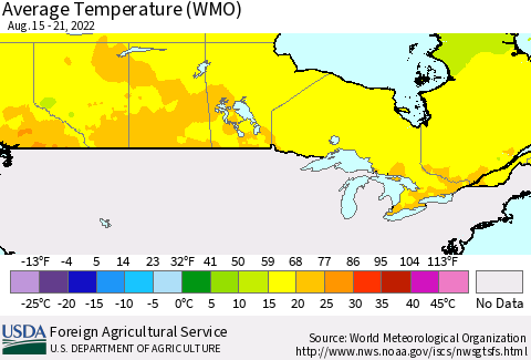 Canada Average Temperature (WMO) Thematic Map For 8/15/2022 - 8/21/2022
