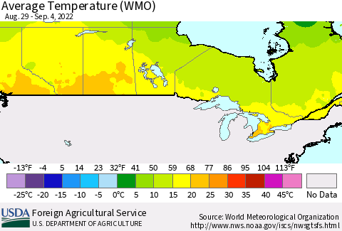 Canada Average Temperature (WMO) Thematic Map For 8/29/2022 - 9/4/2022