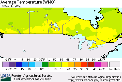 Canada Average Temperature (WMO) Thematic Map For 9/5/2022 - 9/11/2022