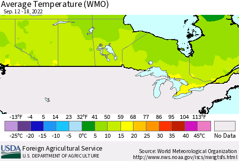 Canada Average Temperature (WMO) Thematic Map For 9/12/2022 - 9/18/2022