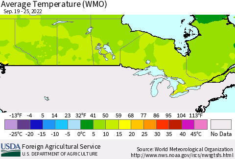 Canada Average Temperature (WMO) Thematic Map For 9/19/2022 - 9/25/2022