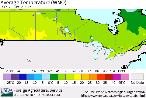 Canada Average Temperature (WMO) Thematic Map For 9/26/2022 - 10/2/2022