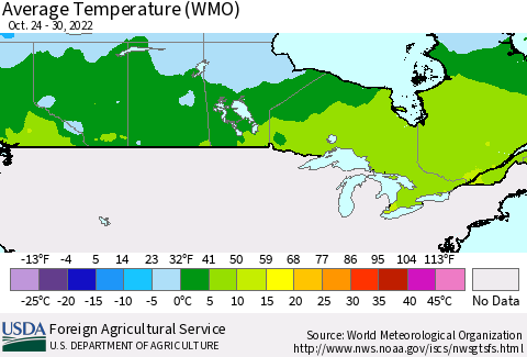 Canada Average Temperature (WMO) Thematic Map For 10/24/2022 - 10/30/2022