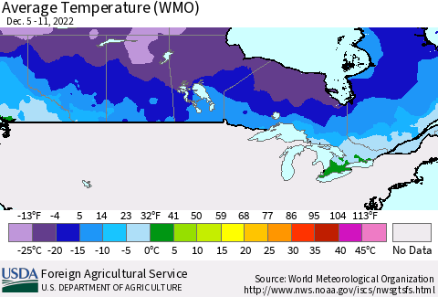 Canada Average Temperature (WMO) Thematic Map For 12/5/2022 - 12/11/2022