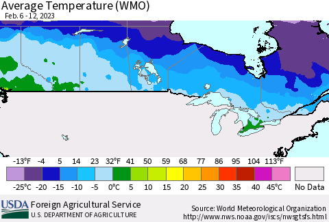 Canada Average Temperature (WMO) Thematic Map For 2/6/2023 - 2/12/2023