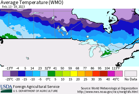 Canada Average Temperature (WMO) Thematic Map For 2/13/2023 - 2/19/2023