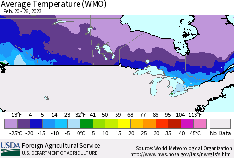 Canada Average Temperature (WMO) Thematic Map For 2/20/2023 - 2/26/2023