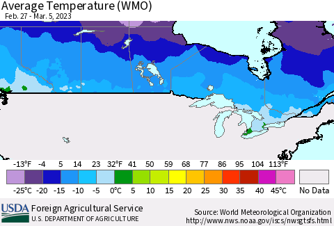 Canada Average Temperature (WMO) Thematic Map For 2/27/2023 - 3/5/2023