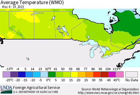 Canada Average Temperature (WMO) Thematic Map For 5/8/2023 - 5/14/2023