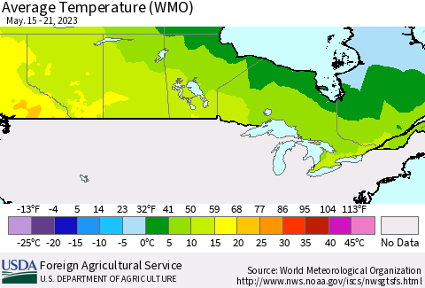 Canada Average Temperature (WMO) Thematic Map For 5/15/2023 - 5/21/2023