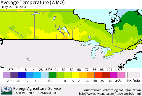 Canada Average Temperature (WMO) Thematic Map For 5/22/2023 - 5/28/2023