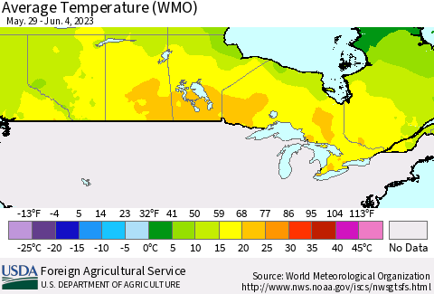 Canada Average Temperature (WMO) Thematic Map For 5/29/2023 - 6/4/2023