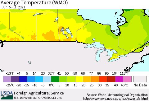 Canada Average Temperature (WMO) Thematic Map For 6/5/2023 - 6/11/2023