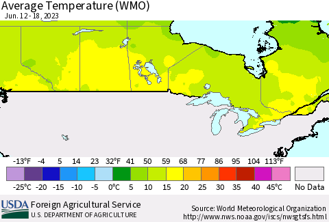 Canada Average Temperature (WMO) Thematic Map For 6/12/2023 - 6/18/2023