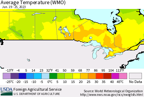Canada Average Temperature (WMO) Thematic Map For 6/19/2023 - 6/25/2023