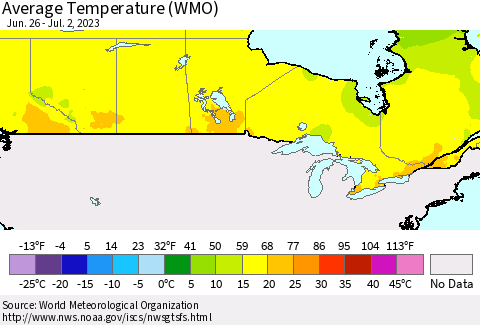 Canada Average Temperature (WMO) Thematic Map For 6/26/2023 - 7/2/2023