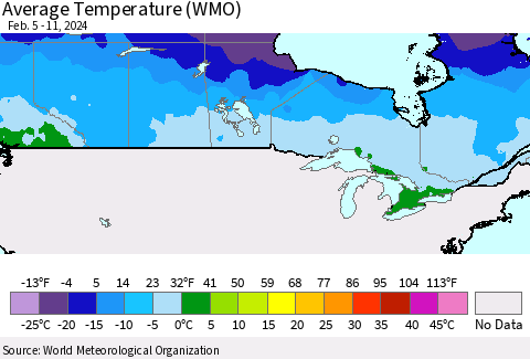Canada Average Temperature (WMO) Thematic Map For 2/5/2024 - 2/11/2024