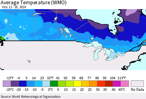 Canada Average Temperature (WMO) Thematic Map For 2/12/2024 - 2/18/2024