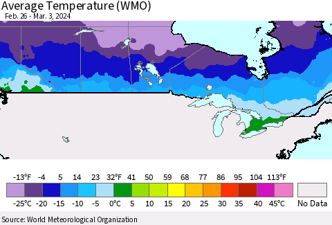 Canada Average Temperature (WMO) Thematic Map For 2/26/2024 - 3/3/2024