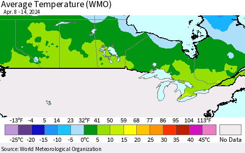 Canada Average Temperature (WMO) Thematic Map For 4/8/2024 - 4/14/2024