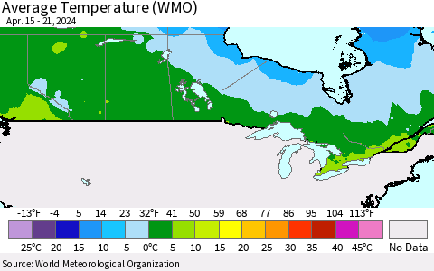 Canada Average Temperature (WMO) Thematic Map For 4/15/2024 - 4/21/2024