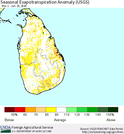Sri Lanka Seasonal Actual Evapotranspiration Anomaly (USGS) Thematic Map For 5/1/2020 - 6/20/2020