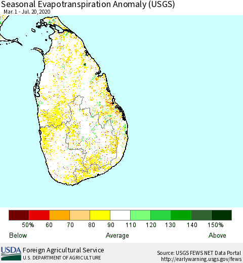 Sri Lanka Seasonal Evapotranspiration Anomaly (USGS) Thematic Map For 5/1/2020 - 7/20/2020