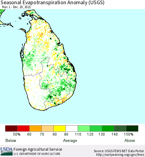 Sri Lanka Seasonal Actual Evapotranspiration Anomaly (USGS) Thematic Map For 5/1/2021 - 12/20/2021