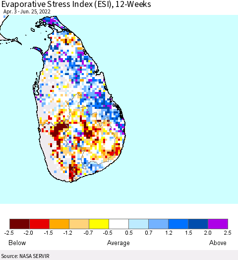Sri Lanka Evaporative Stress Index (ESI), 12-Weeks Thematic Map For 6/20/2022 - 6/26/2022