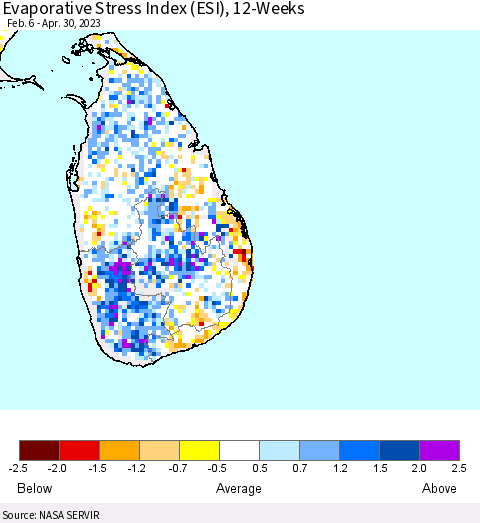 Sri Lanka Evaporative Stress Index (ESI), 12-Weeks Thematic Map For 4/24/2023 - 4/30/2023