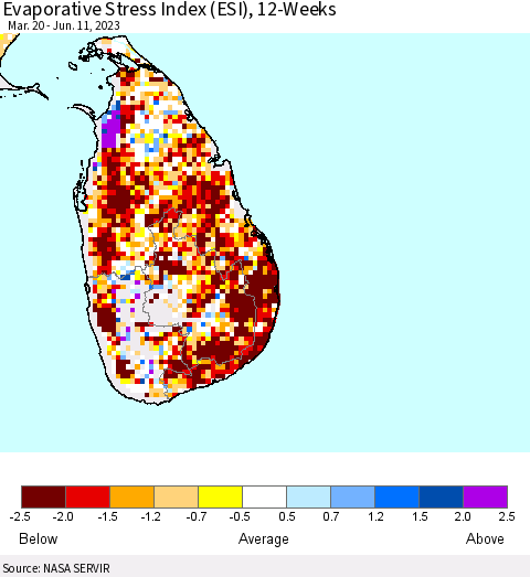 Sri Lanka Evaporative Stress Index (ESI), 12-Weeks Thematic Map For 6/5/2023 - 6/11/2023