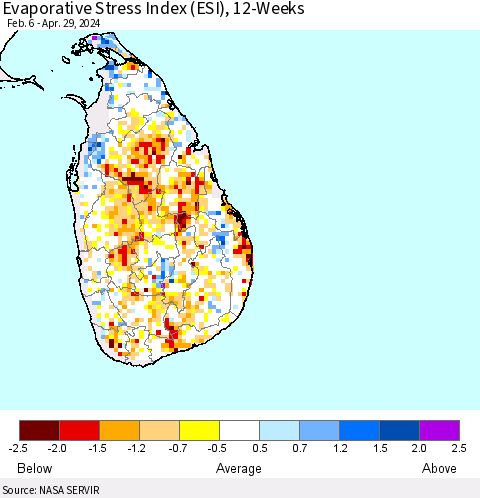 Sri Lanka Evaporative Stress Index (ESI), 12-Weeks Thematic Map For 4/29/2024 - 5/5/2024