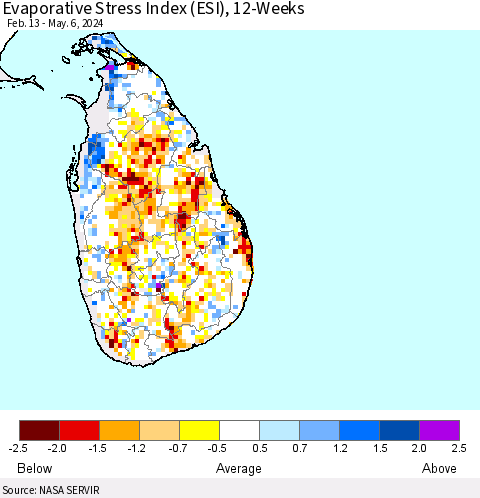 Sri Lanka Evaporative Stress Index (ESI), 12-Weeks Thematic Map For 5/6/2024 - 5/12/2024