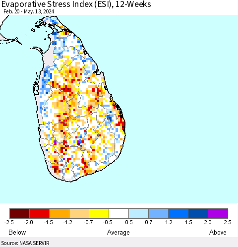 Sri Lanka Evaporative Stress Index (ESI), 12-Weeks Thematic Map For 5/13/2024 - 5/19/2024