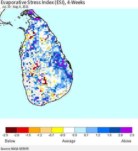 Sri Lanka Evaporative Stress Index (ESI), 4-Weeks Thematic Map For 8/2/2021 - 8/8/2021