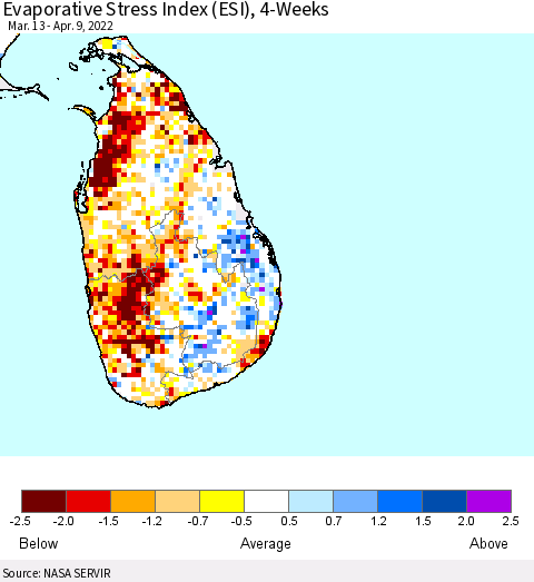 Sri Lanka Evaporative Stress Index (ESI), 4-Weeks Thematic Map For 4/4/2022 - 4/10/2022