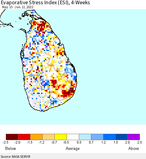 Sri Lanka Evaporative Stress Index (ESI), 4-Weeks Thematic Map For 6/6/2022 - 6/12/2022