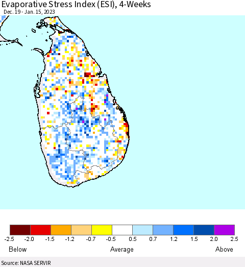 Sri Lanka Evaporative Stress Index (ESI), 4-Weeks Thematic Map For 1/9/2023 - 1/15/2023
