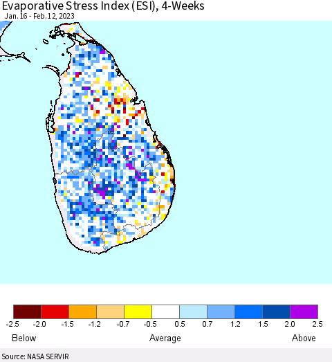 Sri Lanka Evaporative Stress Index (ESI), 4-Weeks Thematic Map For 2/6/2023 - 2/12/2023