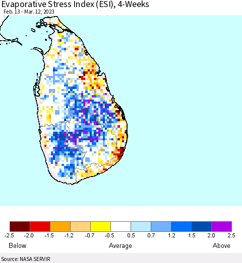 Sri Lanka Evaporative Stress Index (ESI), 4-Weeks Thematic Map For 3/6/2023 - 3/12/2023