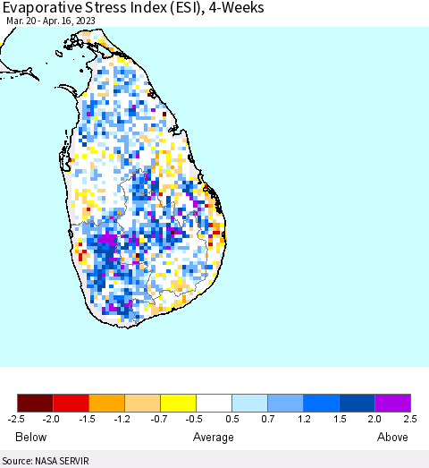 Sri Lanka Evaporative Stress Index (ESI), 4-Weeks Thematic Map For 4/10/2023 - 4/16/2023