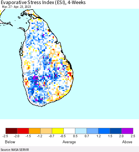 Sri Lanka Evaporative Stress Index (ESI), 4-Weeks Thematic Map For 4/17/2023 - 4/23/2023