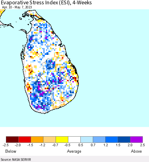 Sri Lanka Evaporative Stress Index (ESI), 4-Weeks Thematic Map For 5/1/2023 - 5/7/2023