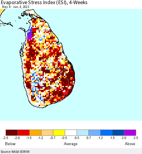 Sri Lanka Evaporative Stress Index (ESI), 4-Weeks Thematic Map For 5/29/2023 - 6/4/2023