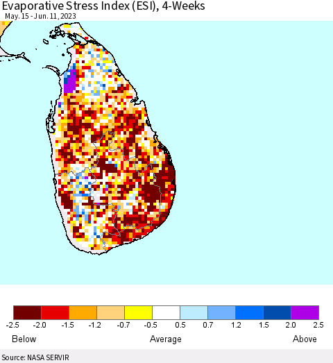Sri Lanka Evaporative Stress Index (ESI), 4-Weeks Thematic Map For 6/5/2023 - 6/11/2023