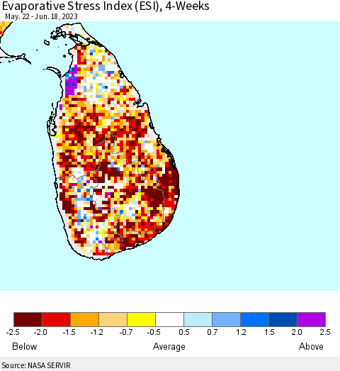 Sri Lanka Evaporative Stress Index (ESI), 4-Weeks Thematic Map For 6/12/2023 - 6/18/2023