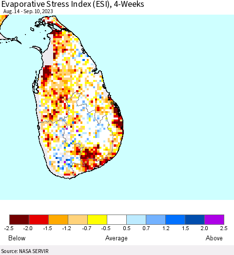 Sri Lanka Evaporative Stress Index (ESI), 4-Weeks Thematic Map For 9/4/2023 - 9/10/2023